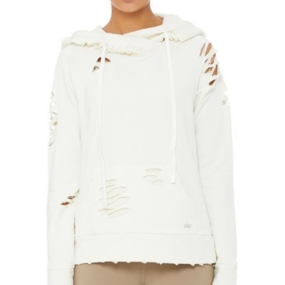 alo yoga distressed hooded sweatshirt